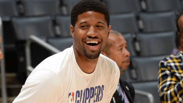 LOS ANGELES, CA - NOVEMBER 3: Paul George #13 of the LA Clippers smiles before a game against the Utah Jazz on November 3, 2019 at STAPLES Center in Los Angeles, California. NOTE TO USER: User expressly acknowledges and agrees that, by downloading and/or using this Photograph, user is consenting to the terms and conditions of the Getty Images License Agreement. Mandatory Copyright Notice: Copyright 2019 NBAE