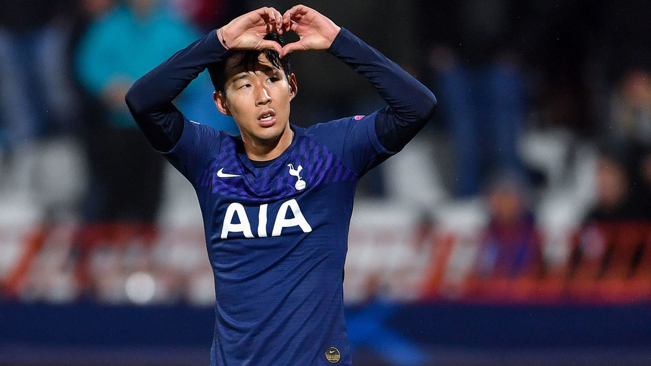 Tottenham Hotspur's South Korean striker Son Heung-Min celebrates after scoring his team's second goal during the UEFA Champions League Group B football match between Red Star Belgrade (Crvena Zvezda) and Tottenham Hotspur at the Rajko Mitic stadium in Belgrade, on November 6, 2019.