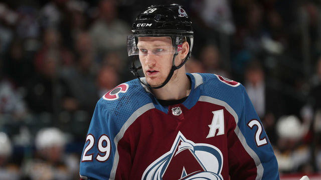 DENVER, COLORADO - OCTOBER 10: Nathan MacKinnon #29 of the Colorado Avalanche skates against the Boston Bruins at Pepsi Center on October 10, 2019 in Denver, Colorado.