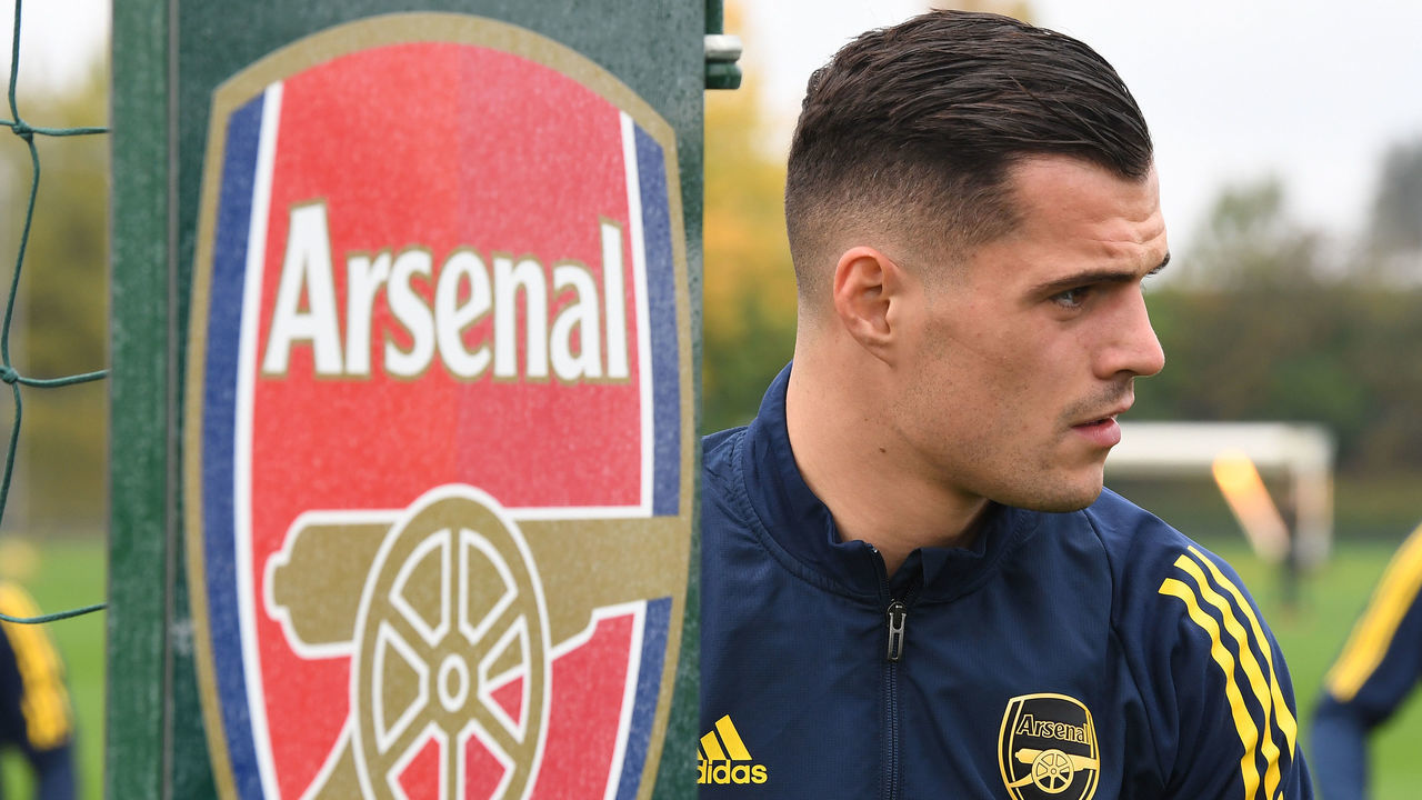 ST ALBANS, ENGLAND - NOVEMBER 05: Granit Xhaka of Arsenal during a training session at London Colney on November 05, 2019 in St Albans, England.