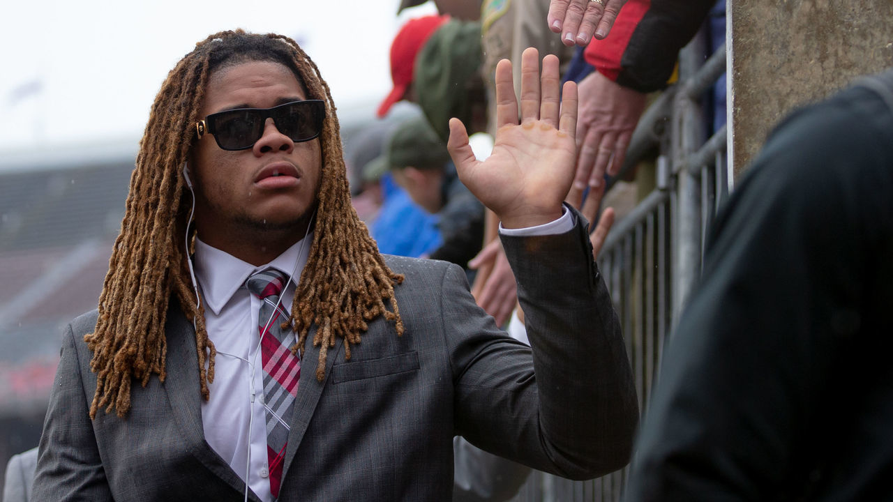 COLUMBUS, OH - OCTOBER 26: Chase Young #2 of the Ohio State Buckeyes greets fans while walking to the locker room before a game between the Ohio State Buckeyes and the Wisconsin Badgers on October 26, 2019, at Ohio Stadium in Columbus, OH.