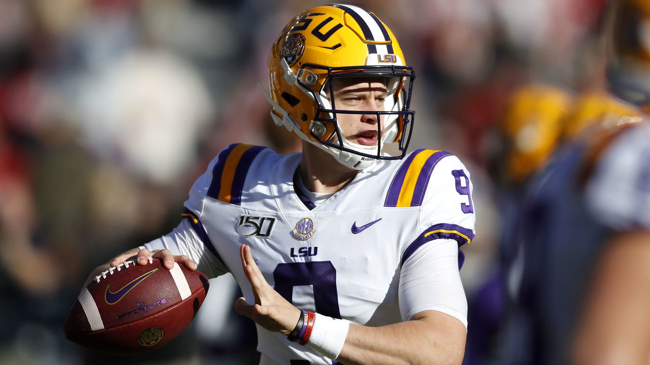 TUSCALOOSA, ALABAMA - NOVEMBER 09: Joe Burrow #9 of the LSU Tigers warms up before the game against the Alabama Crimson Tide at Bryant-Denny Stadium on November 09, 2019 in Tuscaloosa, Alabama.
