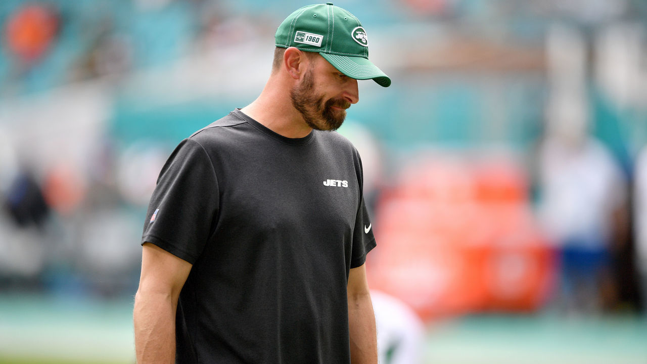 MIAMI, FLORIDA - NOVEMBER 03: Head Coach Adam Gase of the New York Jets looks on during warms up prior to the game against the Miami Dolphins at Hard Rock Stadium on November 03, 2019 in Miami, Florida.