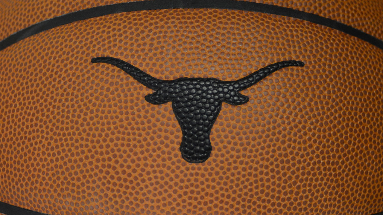 AUSTIN, TX - NOVEMBER 05: The Texas Longhorns logo is embossed on a basketball used during the college basketball game between the Northern Colorado Bears and the Texas Longhorns on November 5, 2019, at the Frank Erwin Center in Austin, TX.