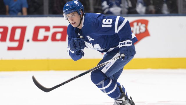 TORONTO, ON - OCTOBER 29: Mitch Marner #16 of the Toronto Maple Leafs skates against the Washington Capitals during the first period at the Scotiabank Arena on October 29, 2019 in Toronto, Ontario, Canada.