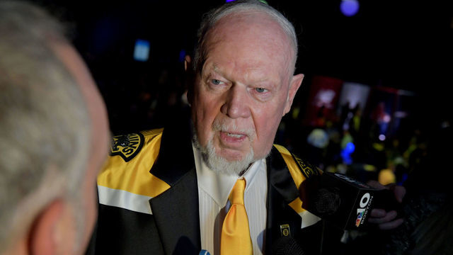 BOSTON, MA - NOVEMBER 28: Don Cherry speaks with press prior to receiving the Hockey Legacy Award at the Sports Museum 'The Tradition' annual gala at TD Garden on November 28, 2018 in Boston, Massachusetts. 2018 honorees included Richard Petty, Jim Lonborg, Don Cherry, Paul Pierce, Julie Foudy and Deion Branch.