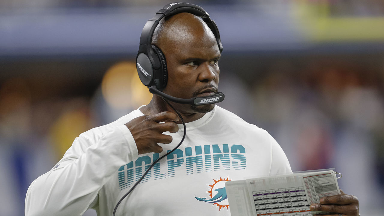 INDIANAPOLIS, IN - NOVEMBER 10: Head coach Brian Flores of the Miami Dolphins looks on during the second half against the Indianapolis Colts at Lucas Oil Stadium on November 10, 2019 in Indianapolis, Indiana.
