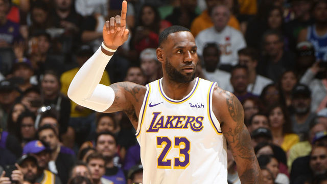 LOS ANGELES, CA - NOVEMBER 10: LeBron James #23 of the Los Angeles Lakers looks on during the game against the Toronto Raptors on November 10, 2019 at STAPLES Center in Los Angeles, California. NOTE TO USER: User expressly acknowledges and agrees that, by downloading and/or using this Photograph, user is consenting to the terms and conditions of the Getty Images License Agreement. Mandatory Copyright Notice: Copyright 2019 NBAE