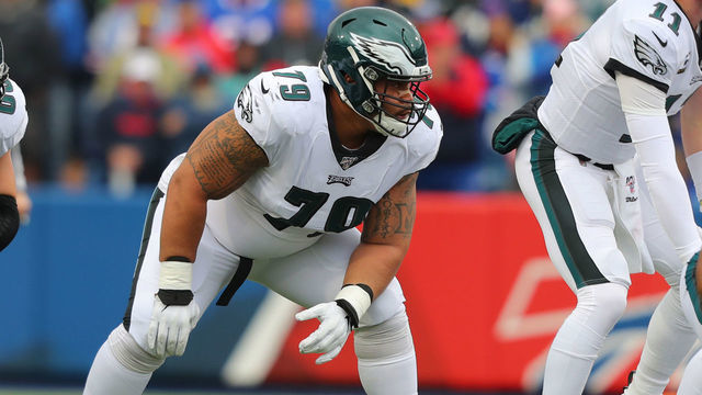 ORCHARD PARK, NY - OCTOBER 27: Brandon Brooks #79 of the Philadelphia Eagles waits for the snap against the Buffalo Bills at New Era Field on October 27, 2019 in Orchard Park, New York. Eagles beat the Bills 31 to 13.