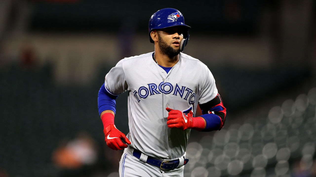 BALTIMORE, MARYLAND - SEPTEMBER 19: Lourdes Gurriel Jr. #13 of the Toronto Blue Jays looks on after grounding out against the Baltimore Orioles at Oriole Park at Camden Yards on September 19, 2019 in Baltimore, Maryland.