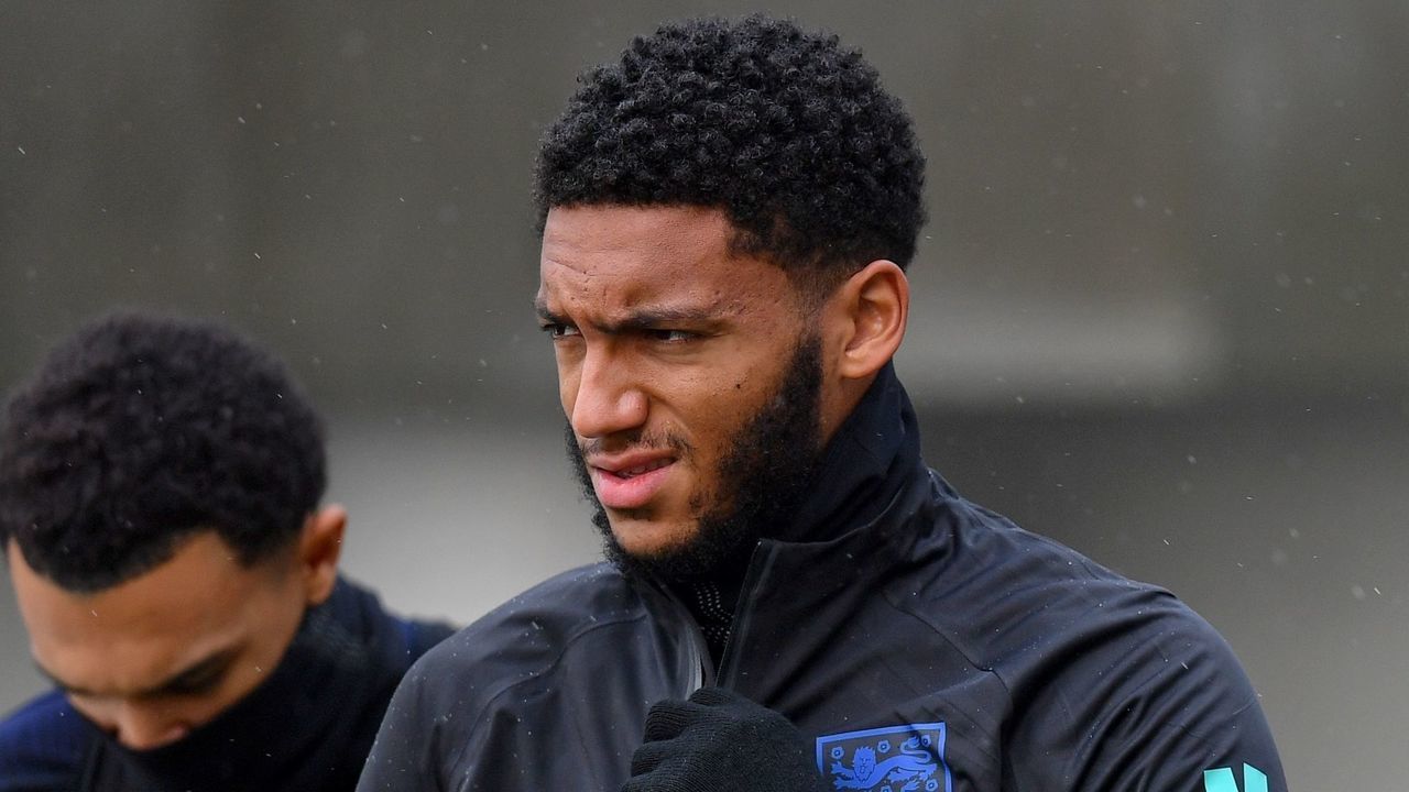 England's defender Trent Alexander-Arnold (L) and England's defender Joe Gomez attends an England team training session at St George's Park in Burton-on-Trent, central England on November 12, 2019, ahead of their Euro 2020 football qualification match against Montenegro.