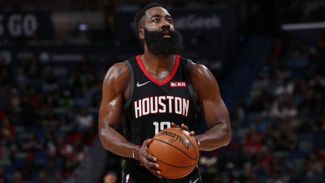 NEW ORLEANS, LA - NOVEMBER 11: James Harden #13 of the Houston Rockets shoots the ball against the New Orleans Pelicans on November 11, 2019 at the Smoothie King Center in New Orleans, Louisiana. Mandatory Copyright Notice: Copyright 2019 NBAE