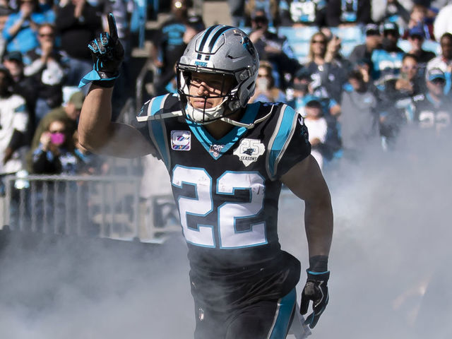 CHARLOTTE, NC - NOVEMBER 03: Christian McCaffrey #22 of the Carolina Panthers takes the field prior to the game during a game between Tennessee Titans and Carolina Panthers at Bank of America Stadium on November 3, 2019 in Charlotte, North Carolina. .
