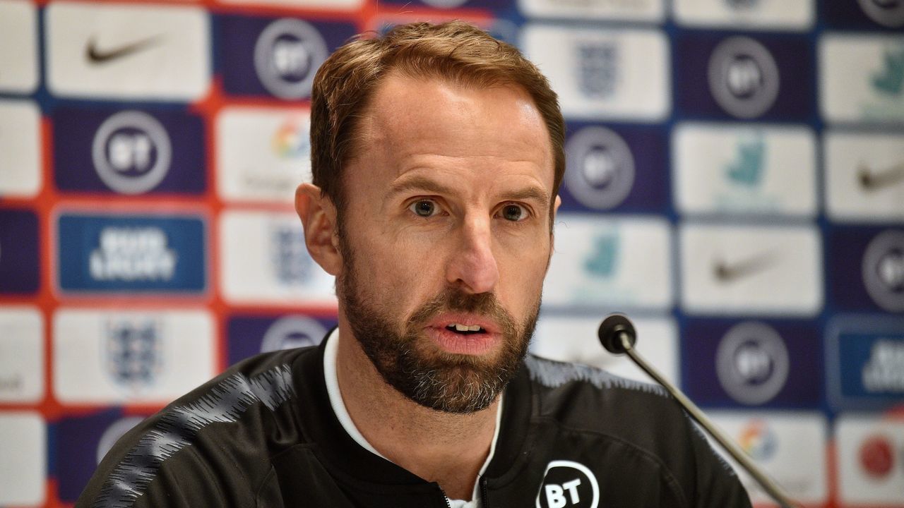 England's manager Gareth Southgate attends a press conference at The Grove Hotel in Watford, north of London on November 13, 2019 on the eve of their Euro 2020 football qualification match against Montenegro.