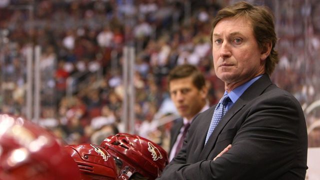GLENDALE, AZ - FEBRUARY 28: Head Coach Wayne Gretzky of the Phoenix Coyotes manages his team from behind the bench during his game against the St. Louis Blues on February 28, 2009 at the Jobing.com Arena in Glendale, Arizona.