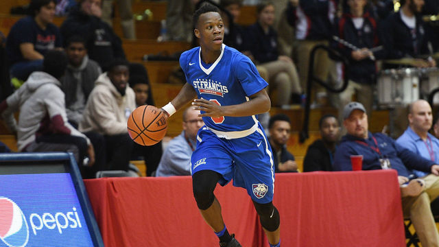 MOON TOWNSHIP, PA - JANUARY 07: Rasheem Dunn #0 of the St. Francis (NY) Terriers brings the ball up court in the first half during the game against the Robert Morris Colonials at the Charles L. Sewall Center on January 7, 2017 in Moon Township, Pennsylvania.