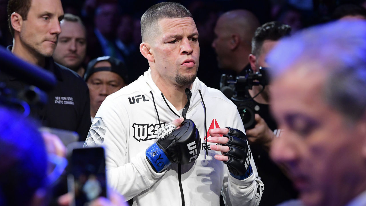 NEW YORK, NEW YORK - NOVEMBER 02: Nate Diaz of the United States enters the ring for his fight against Jorge Masvidal (not pictured) of the United States in the Welterweight "BMF" championship bout during UFC 244 at Madison Square Garden on November 02, 2019 in New York City.
