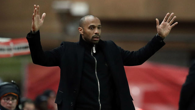 Monaco's French coach Thierry Henry gestures during the French League Cup quarter final football match between AS Monaco and Stade Rennais Football Club at the "Louis II" stadium in Monaco on January 9, 2019.