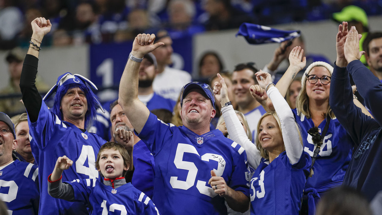 INDIANAPOLIS, IN - NOVEMBER 10: Indianapolis Colts fans are seen during the game against the Miami Dolphins at Lucas Oil Stadium on November 10, 2019 in Indianapolis, Indiana.
