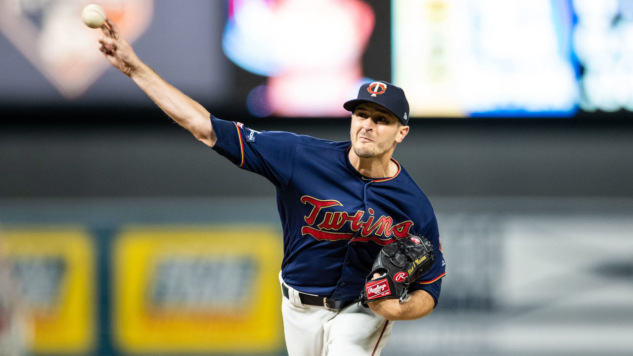 MINNEAPOLIS, MN - OCTOBER 07: Jake Odorizzi #12 of the Minnesota Twins pitches against the New York Yankees on October 7, 2019 in game three of the American League Division Series at the Target Field in Minneapolis, Minnesota.