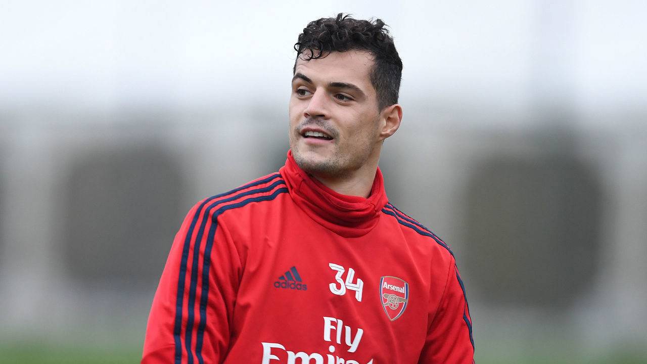 ST ALBANS, ENGLAND - NOVEMBER 01: Granit Xhaka of Arsenal during a training session at London Colney on November 01, 2019 in St Albans, England.