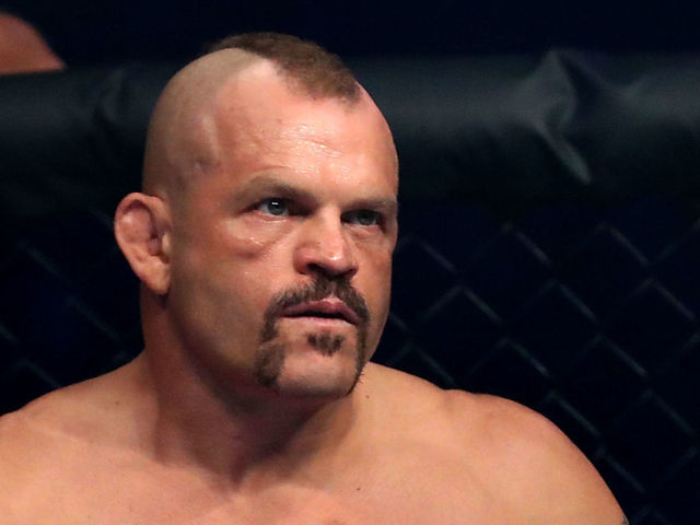 INGLEWOOD, CA - NOVEMBER 24: Chuck Liddell eyes his opponent prior to the start of the Light Heavyweight bout against Tito Ortiz at The Forum on November 24, 2018 in Inglewood, California.