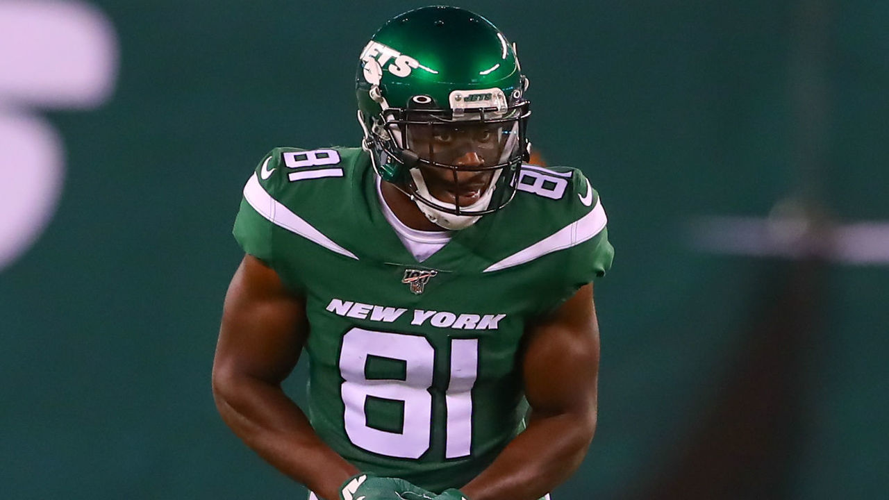 EAST RUTHERFORD, NJ - AUGUST 24: New York Jets wide receiver Quincy Enunwa (81) during the Preseason National Football League game between the New Orleans Saints and the New York Jets on August 24, 2019 at MaeLife Stadium in East Rutherford, NJ.