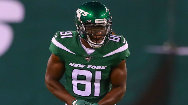 EAST RUTHERFORD, NJ - AUGUST 24: New York Jets wide receiver Quincy Enunwa (81) during the Preseason National Football League game between the New Orleans Saints and the New York Jets on August 24, 2019 at MaeLife Stadium in East Rutherford, NJ.