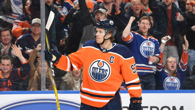 EDMONTON, AB - NOVEMBER 14: Connor McDavid #97 of the Edmonton Oilers celebrates after a goal during the game against the Colorado Avalanche on November 14, 2019, at Rogers Place in Edmonton, Alberta, Canada.