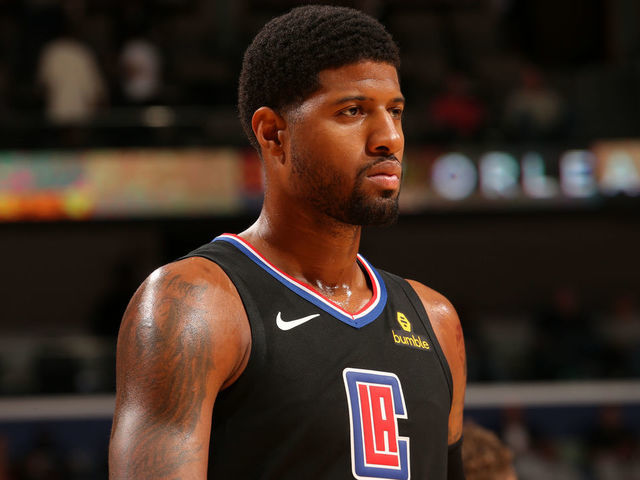 NEW ORLEANS, LA - NOVEMBER 14: Paul George #13 of the LA Clippers looks on during the game against the New Orleans Pelicans on November 14, 2019 at the Smoothie King Center in New Orleans, Louisiana. Mandatory Copyright Notice: Copyright 2019 NBAE