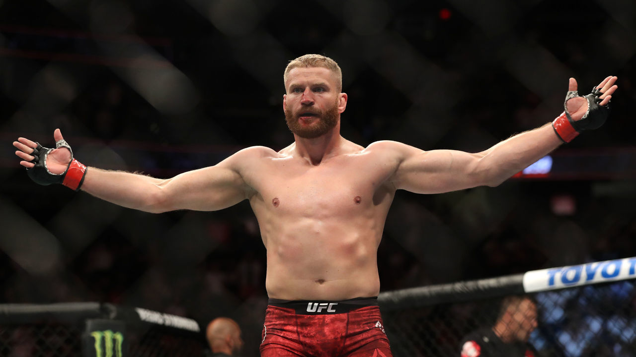 LAS VEGAS, NEVADA - JULY 06: Jan Blachowicz of Poland reacts after defeating Luke Rockhold of the United States during their UFC 239 Light Heavyweight bout at T-Mobile Arena on July 06, 2019 in Las Vegas, Nevada.
