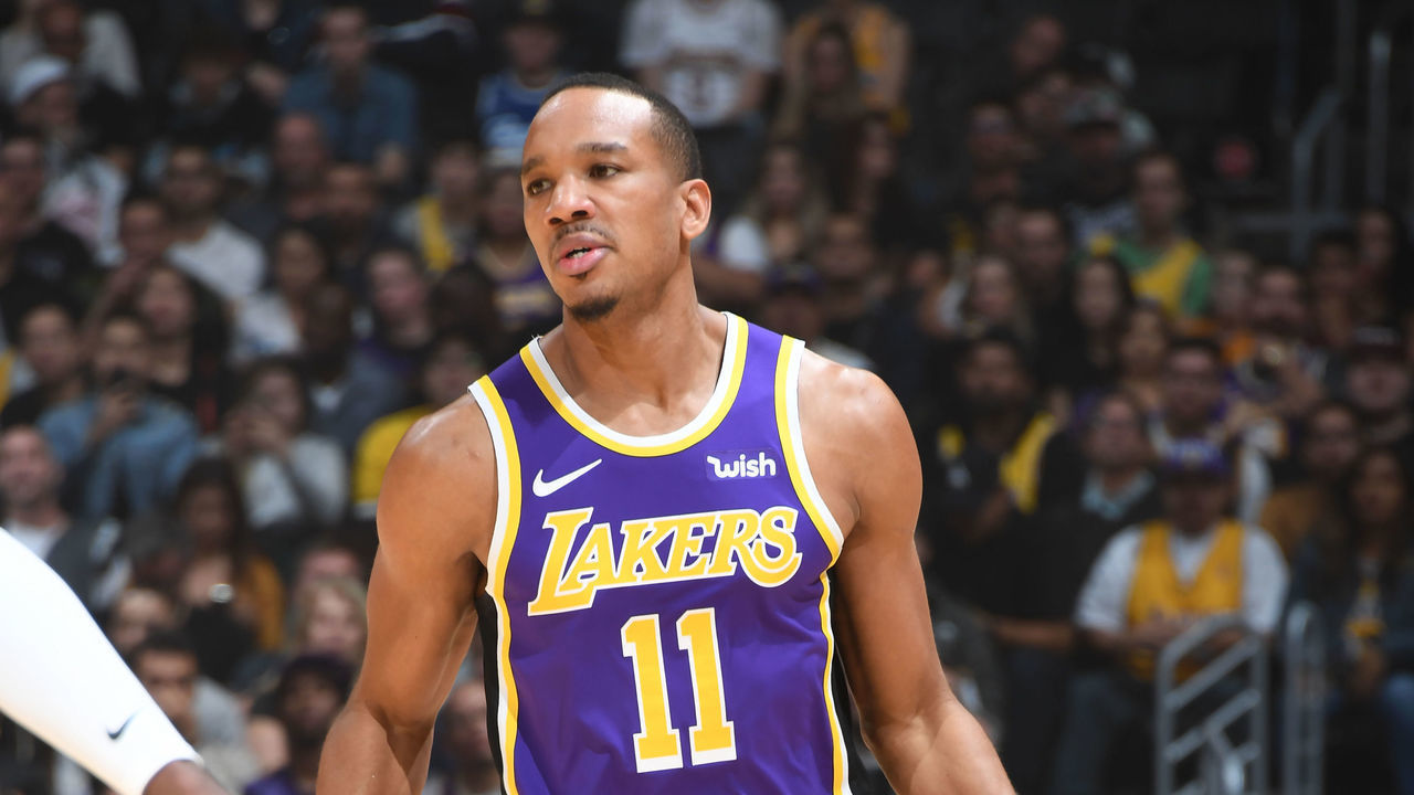LOS ANGELES, CA - NOVEMBER 8: Avery Bradley #11 of the Los Angeles Lakers handles the ball against the Miami Heat on November 8, 2019 at STAPLES Center in Los Angeles, California. NOTE TO USER: User expressly acknowledges and agrees that, by downloading and/or using this Photograph, user is consenting to the terms and conditions of the Getty Images License Agreement. Mandatory Copyright Notice: Copyright 2019 NBAE