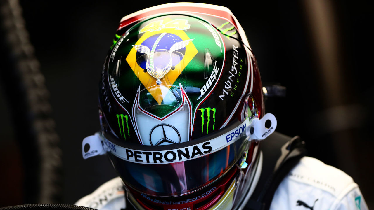 SAO PAULO, BRAZIL - NOVEMBER 15: Lewis Hamilton of Great Britain and Mercedes GP prepares to drive in the garage during practice for the F1 Grand Prix of Brazil at Autodromo Jose Carlos Pace on November 15, 2019 in Sao Paulo, Brazil.