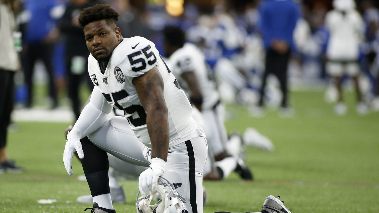 INDIANAPOLIS, INDIANA - SEPTEMBER 29: Vontaze Burfict #55 of the Oakland Raiders on the filed before the game against the Indianapolis Colts at Lucas Oil Stadium on September 29, 2019 in Indianapolis, Indiana.
