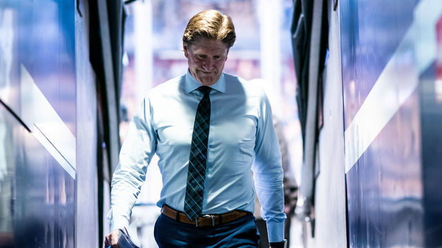 TORONTO, ON - NOVEMBER 5: Toronto Maple Leafs head coach Mike Babcock returns to the locker room before playing the Los Angeles Kings at the Scotiabank Arena on November 5, 2019 in Toronto, Ontario, Canada.