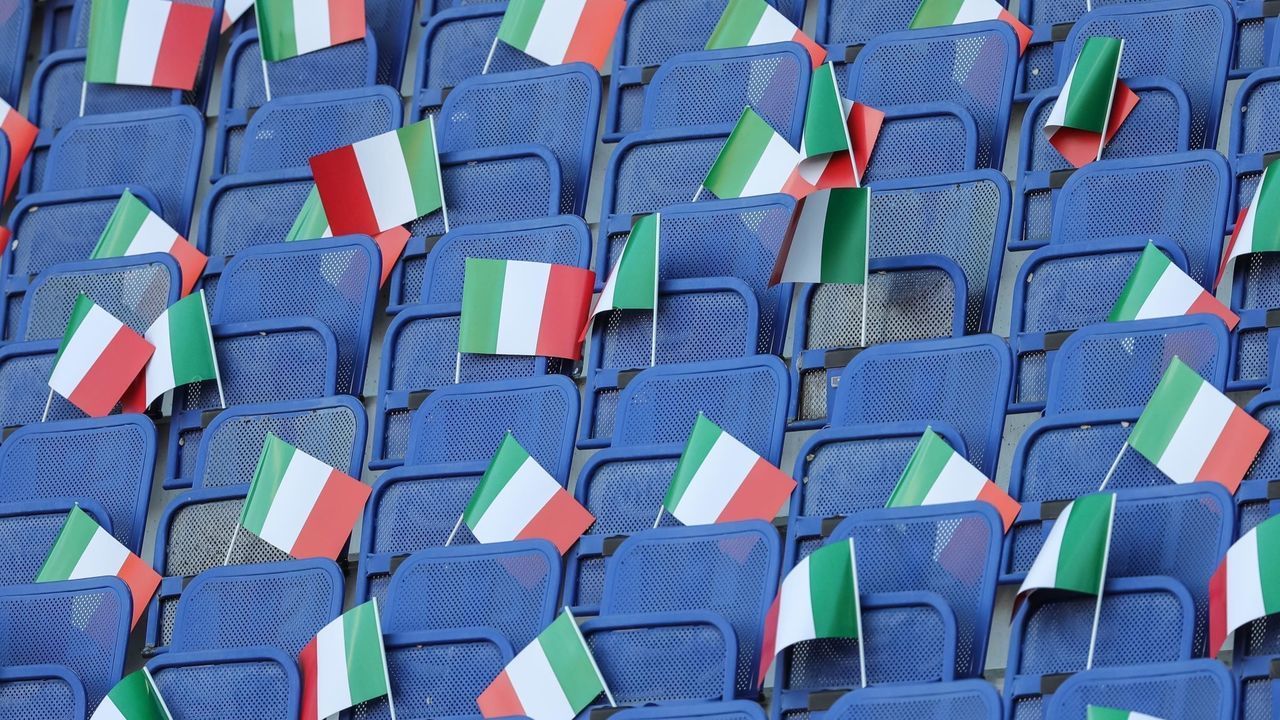 Italian Flags during the UEFA UNDER21 Championship match between Italy and Spain at Renato Dall'Ara Stadium on June 16, 2019 in Bologna, Italy.