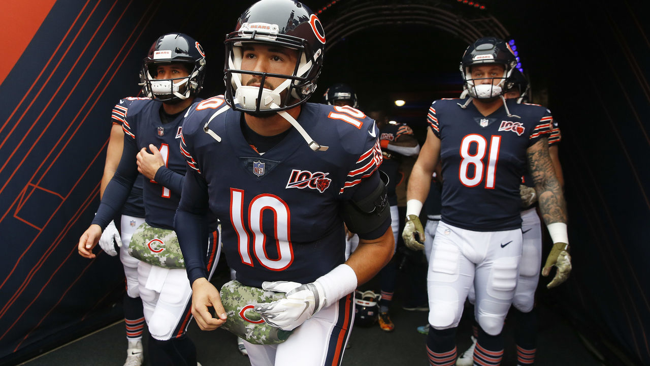 CHICAGO, ILLINOIS - NOVEMBER 10: Chicago Bears players take the field fir the game against the Detroit Lions at Soldier Field on November 10, 2019 in Chicago, Illinois.