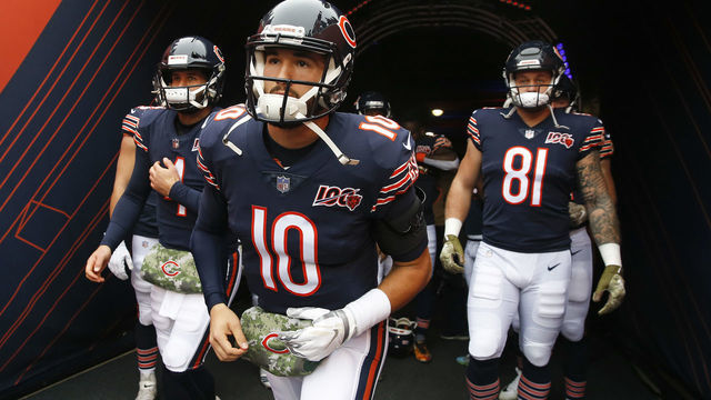 CHICAGO, ILLINOIS - NOVEMBER 10: Chicago Bears players take the field fir the game against the Detroit Lions at Soldier Field on November 10, 2019 in Chicago, Illinois.