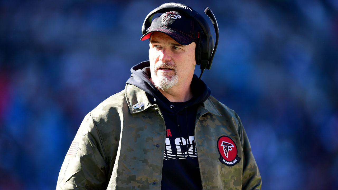 CHARLOTTE, NORTH CAROLINA - NOVEMBER 17: Head coach Dan Quinn of the Atlanta Falcons during their game against the Carolina Panthers at Bank of America Stadium on November 17, 2019 in Charlotte, North Carolina.