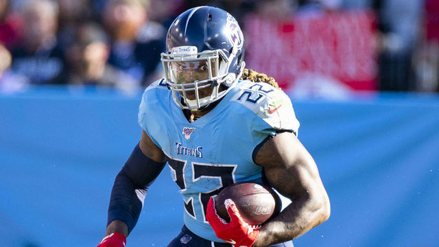 NASHVILLE, TN - NOVEMBER 10: Derrick Henry #22 of the Tennessee Titans carries the ball for a touchdown during the third quarter against the Kansas City Chiefs at Nissan Stadium on November 10, 2019 in Nashville, Tennessee. Tennessee defeats Kansas City 35-32.