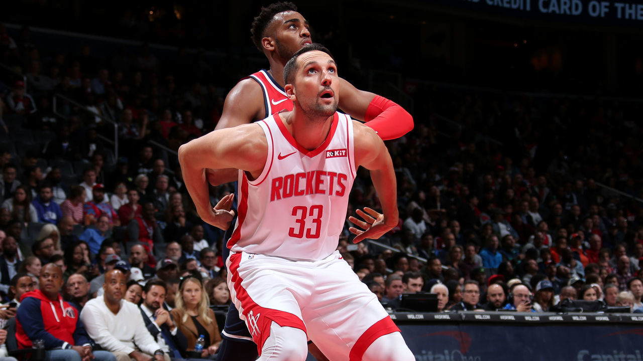 WASHINGTON, DC - OCTOBER 30: Ryan Anderson #33 of the Houston Rockets boxes out against the Houston Rockets on October 30, 2019 at Capital One Arena in Washington, DC. Mandatory Copyright Notice: Copyright 2019 NBAE