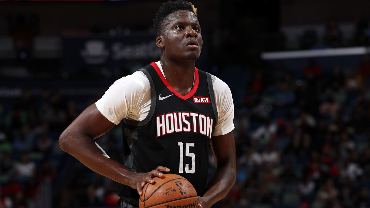 NEW ORLEANS, LA - NOVEMBER 11: Clint Capela #15 of the Houston Rockets looks on during the game against the New Orleans Pelicans on November 11, 2019 at the Smoothie King Center in New Orleans, Louisiana. Mandatory Copyright Notice: Copyright 2019 NBAE