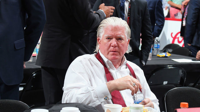 CHICAGO, IL - JUNE 23: Brian Burke of the Calgary Flames attends the 2017 NHL Draft at the United Center on June 23, 2017 in Chicago, Illinois.