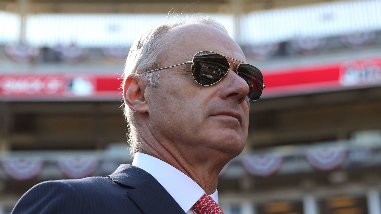 BRONX, NY - OCTOBER 15: Major League Baseball Commissioner Robert D. Manfred looks on prior to Game 3 of the ALCS between the Houston Astros and the New York Yankees at Yankee Stadium on Tuesday, October 15, 2019 in the Bronx borough of New York City.