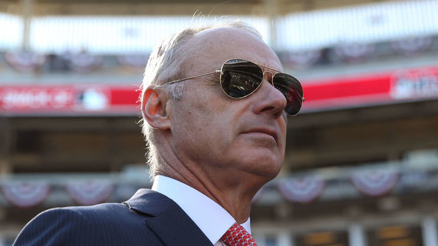 BRONX, NY - OCTOBER 15: Major League Baseball Commissioner Robert D. Manfred looks on prior to Game 3 of the ALCS between the Houston Astros and the New York Yankees at Yankee Stadium on Tuesday, October 15, 2019 in the Bronx borough of New York City.