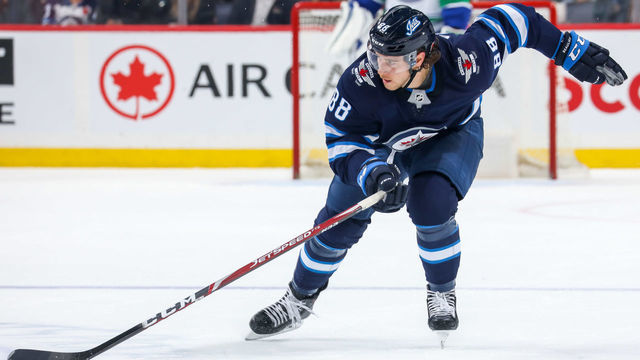 WINNIPEG, MB - NOVEMBER 8: Nathan Beaulieu #88 of the Winnipeg Jets follows the play down the ice during second period action against the Vancouver Canucks at the Bell MTS Place on November 8, 2019 in Winnipeg, Manitoba, Canada. The Jets defeated the Canucks 4-1.