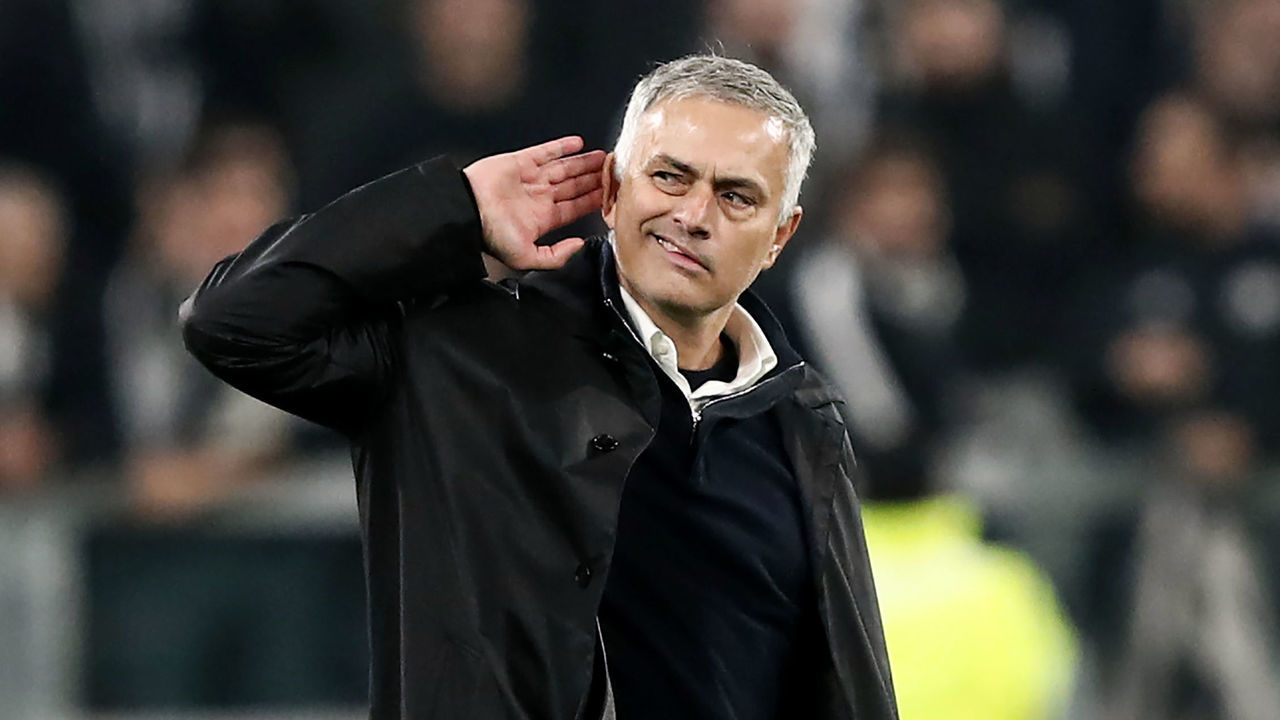 (FILES) In this file photo taken on November 07, 2018 Manchester United's Portuguese manager Jose Mourinho gestures towards the public at the end of the UEFA Champions League group H football match Juventus vs Manchester United at the Allianz stadium in Turin. - Jose Mourinho, one of European football's most successful managers, was appointed on November 21, 2019 to replace the sacked Mauricio Pochettino at Tottenham, with a brief to revive the fortunes of a club languishing in the lower reaches of the Premier League.