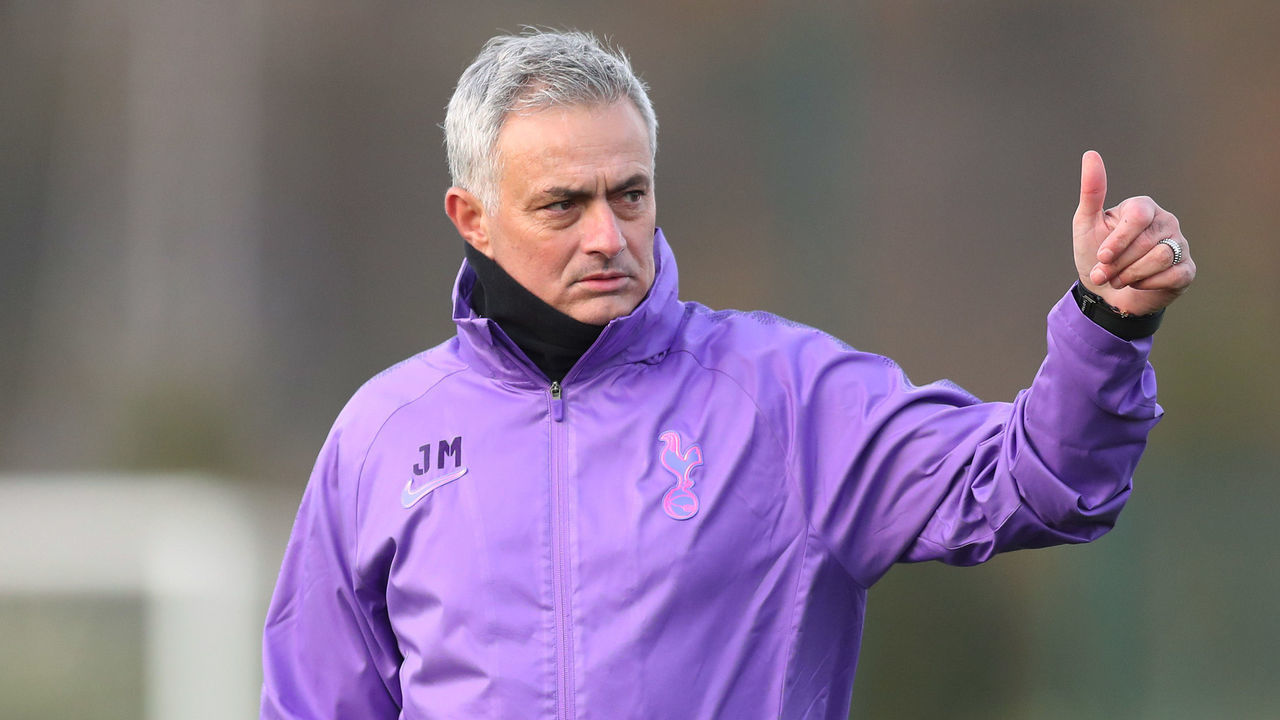 ENFIELD, ENGLAND - NOVEMBER 20: Jose Mourinho, Head Coach of Tottenham Hotspur during the Tottenham Hotspur training session at Tottenham Hotspur Training Centre on November 20, 2019 in Enfield, England.