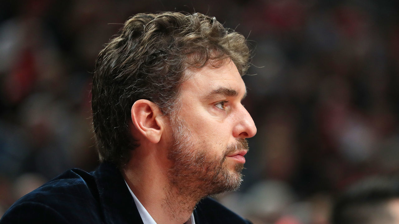 PORTLAND, OREGON - OCTOBER 23: Pau Gasol #16 of the Portland Trail Blazers looks on against the Denver Nuggets in the first quarter during their season opener at Moda Center on October 23, 2019 in Portland, Oregon.