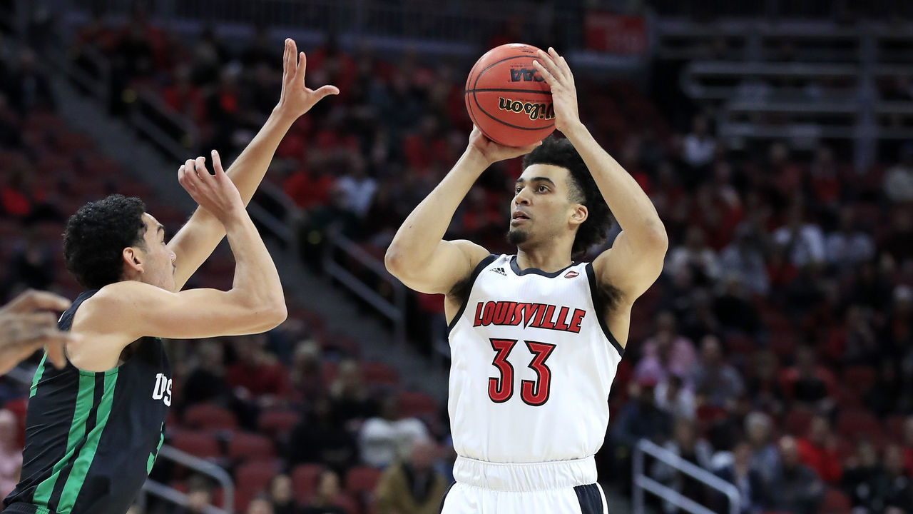 LOUISVILLE, KENTUCKY - NOVEMBER 20: Jordan Nwora #33 of the Louisville Cardinals shoots the ball during the game against the USC Upstate Spartans at KFC YUM! Center on November 20, 2019 in Louisville, Kentucky.